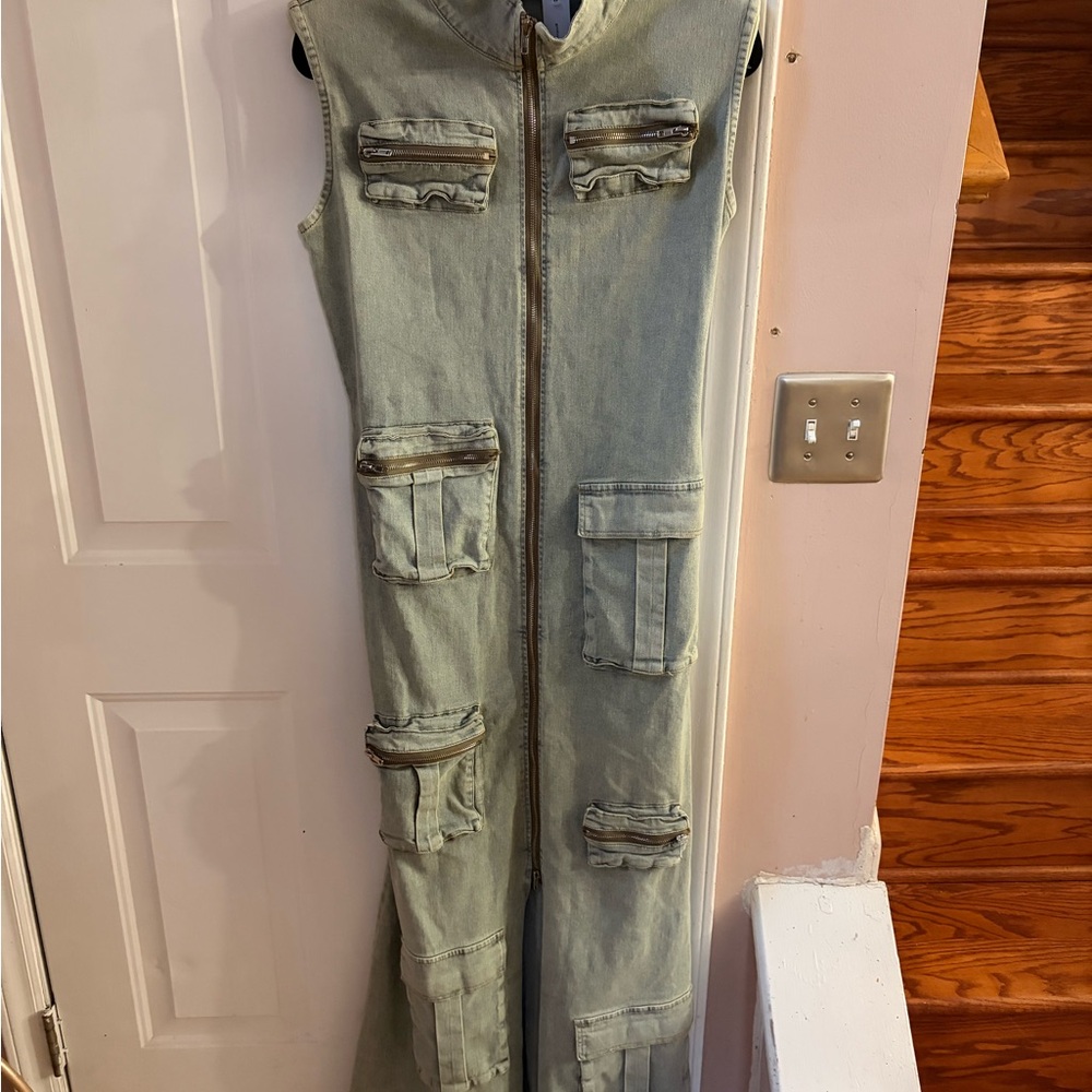 Sleeveless Denim Utility Dress